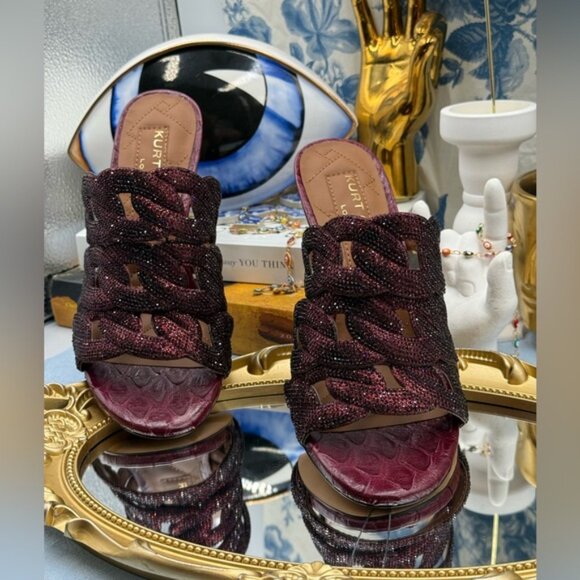 🆕 KURT GEIGER LONDON 🧿 NWOB Crystal Embellished Chain Mule Heel, Wine -Sz 37 7 - Picture 6 of 16